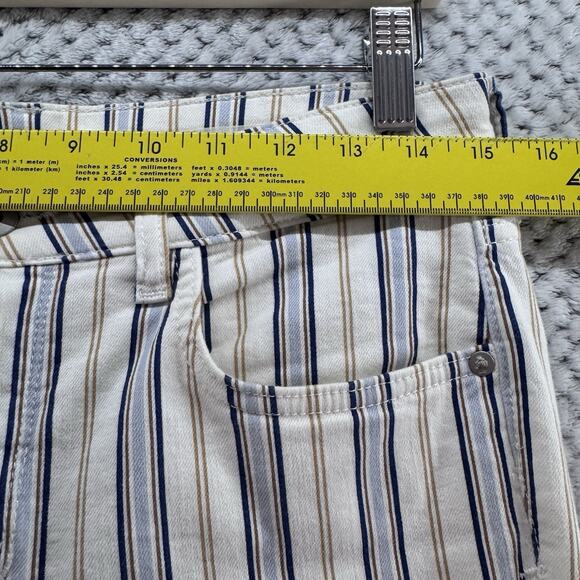 Pilco Pants Womens 28 Cream Brown Blue Striped High Rise Bootcut Raw Hem Casual - Picture 10 of 15